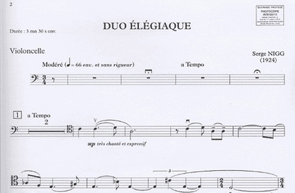 Nigg, Serge: Duo Elegiaque (cello & piano)