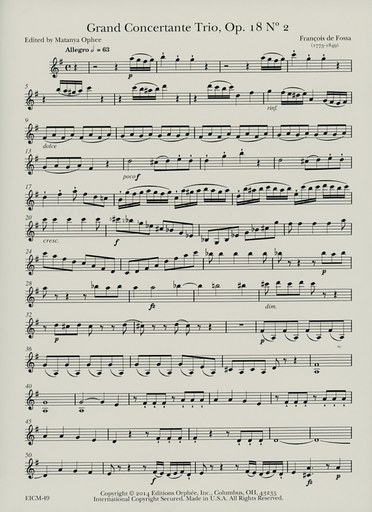 de Fossa, Francois: Grand Concertante Trio Op. 18 No. 2 (guitar, violin and cello) parts