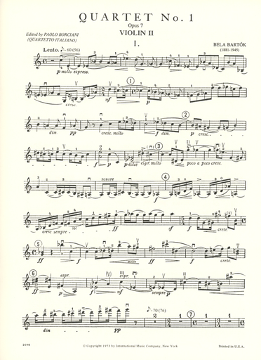 Bartok, Bela: String Quartet No. 1 Op. 7 (set of parts)