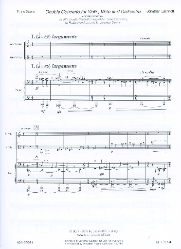 Leshnoff, Jonathan: Double Concerto for Violin, Viola, and Orchestra (violin, viola, & piano reduction)