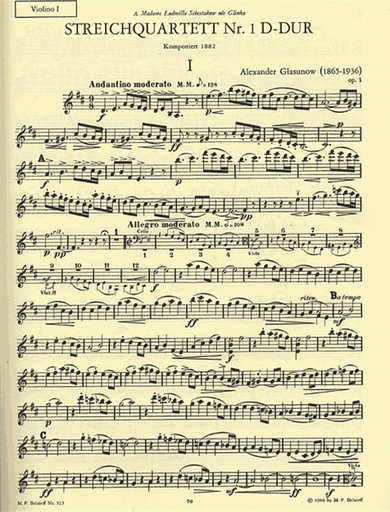 Glazunov, A.K.: String Quartet in D Op.1 No.1 (parts)