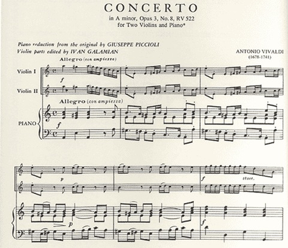 Vivaldi, Antonio (Galamian): Concerto in A minor Op.3 #8 (2 violins & piano)