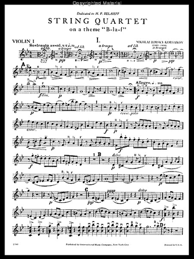 Borodin, Glazunov, Lyadov, Rimsky-Korsakov: Quartet on a theme B-LA-F (string quartet) IMC