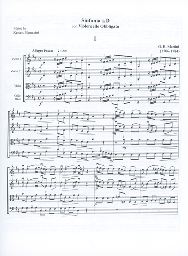 Martini, G.B.: Sinfonia in D for String Orchestra or String Quartet, "Con Violoncello Obbligato" or viola solo (string quartet, string orchestra, viola/cello obligato)