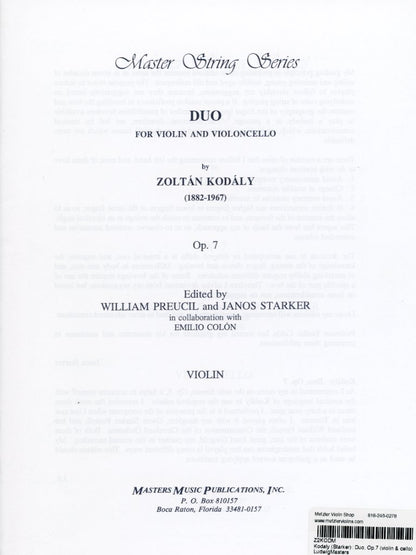 Kodaly (Starker): Duo, Op.7 (violin & cello) Ludwig Masters