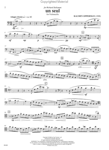 Opperman, Kalmen: Un Seul (cello solo)