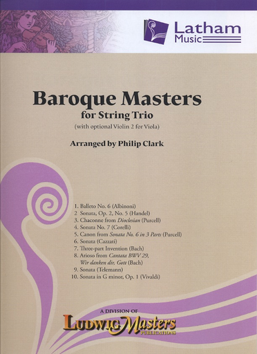Clark, Philip: Baroque Masters for String Trio (violin, viola, cello with optional violin 2 for viola part) score & parts