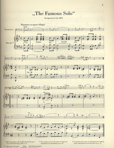 Dragonetti, D.: Famous Solo in E minor (double bass, piano reduction, and parts)