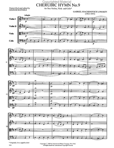 Lomakin, G.J.: Cherubic Hymn No.9 (string quartet)
