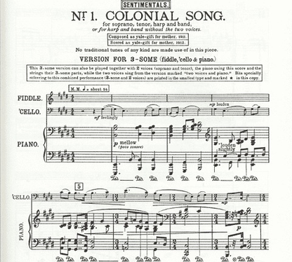 Grainger, Percy: Colonial Song for Violin, Cello & Piano