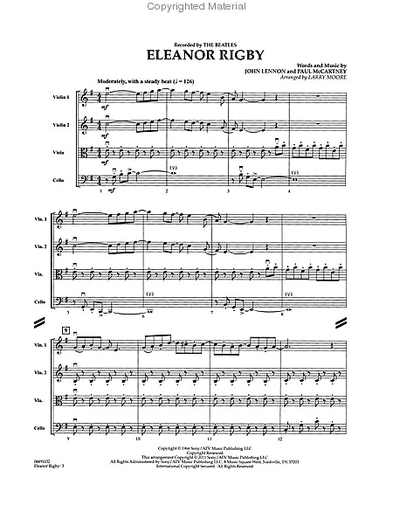 Lennon and McCartney: Eleanor Rigby-Pops for String Quartet (score and parts)