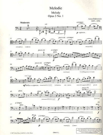 Rubenstein, Anton: Melodie Op.3 No.1 (cello & piano)