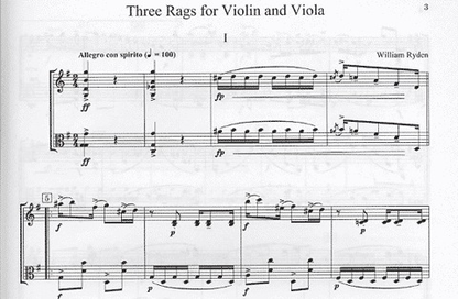 Ryden, William: Three Rags for Violin & Viola