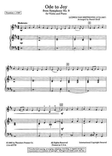 Beethoven, L.van: Ode to Joy arr. for Violin and piano