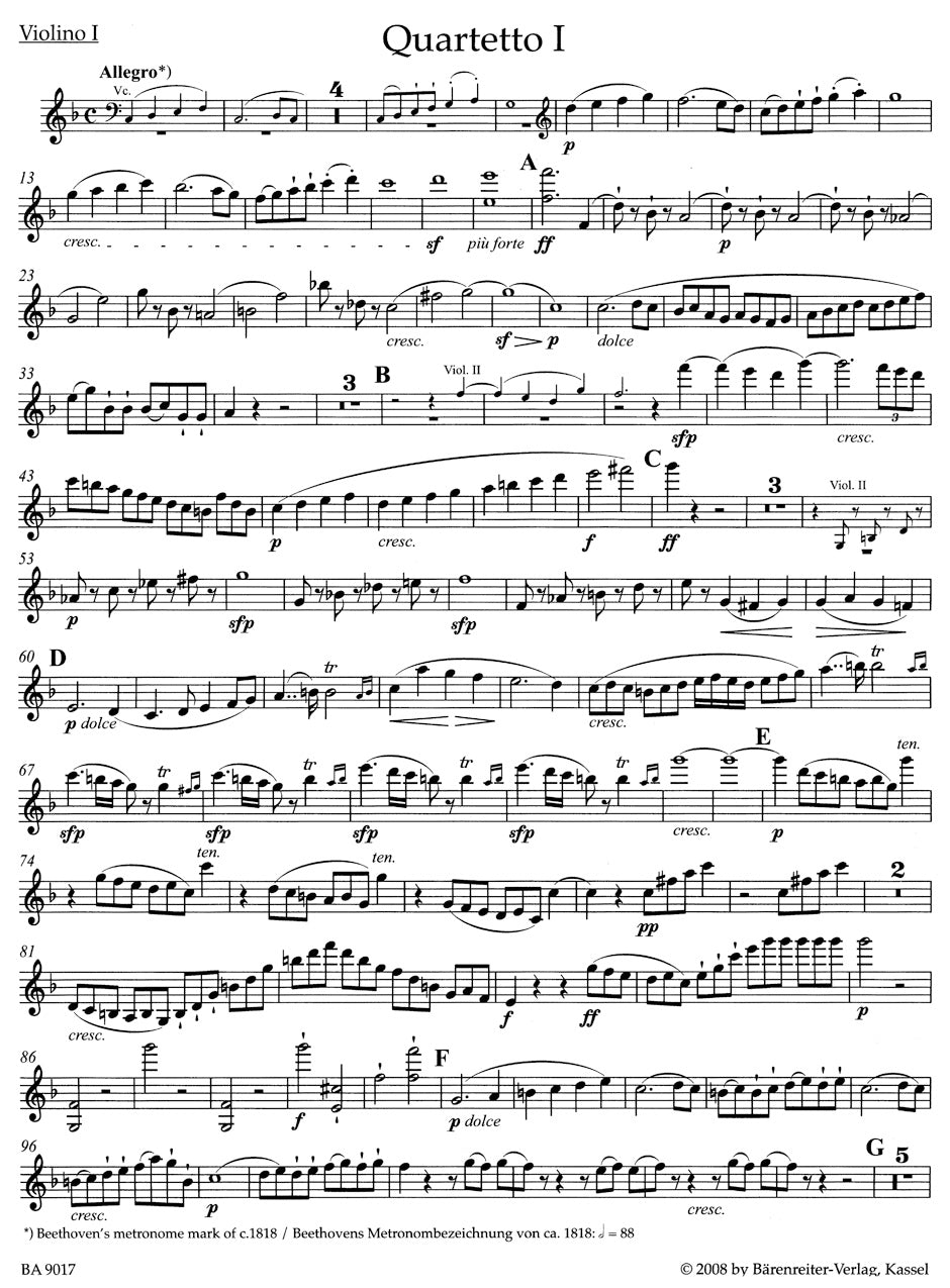 Beethoven (Del Mar): String Quartets, Op. 59 - URTEXT (string quartet parts) Barenreiter