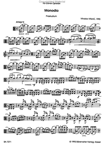 Miletic, Miroslav: Monodia (viola solo) Barenreiter