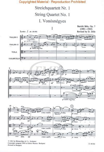 Bartok, B.: String Quartet No. 1 Op.7 (SCORE)