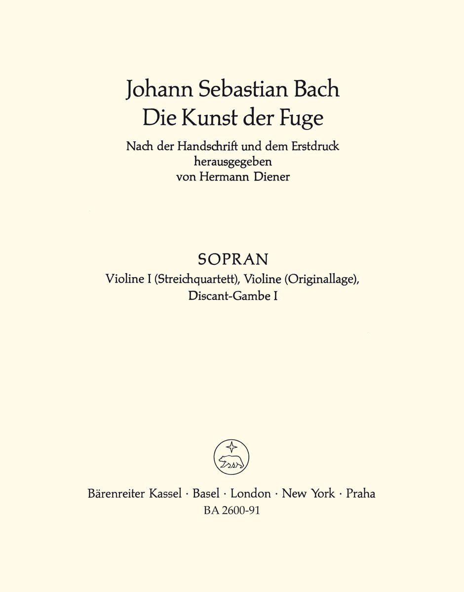 Bach, J.S.: The Art of the Fugue (Die Kunst der Fuge) set of parts (string quartet) Barenreiter