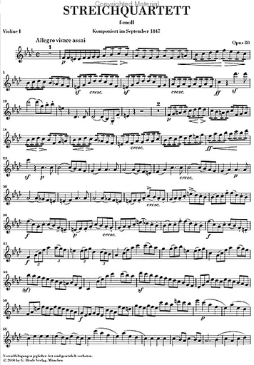 Mendelssohn, F.: String Quartet Op.80, urtext (2 violins, viola, and cello) Henle