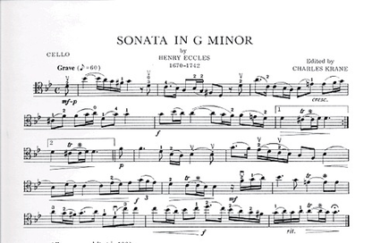 Eccles (Krane): Sonata in G minor (cello & piano)
