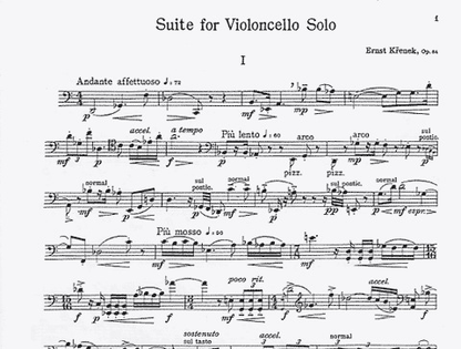 Krenek, Ernst: Suite for Cello Solo