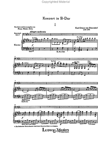 Dittersdorf, K.D. (Tischer-Zeitz): Bass Concerto in E major (bass & piano)