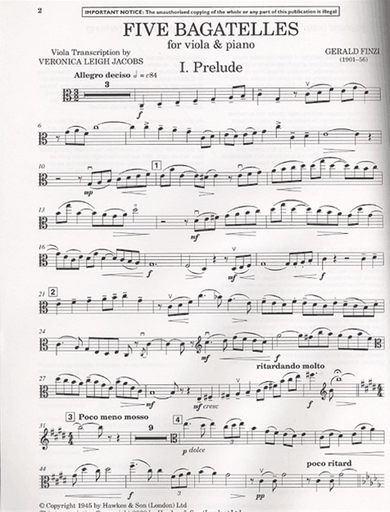 Finzi, G.: Five Bagatelles-transcribed by Veronica L. Jacobs (viola & piano)