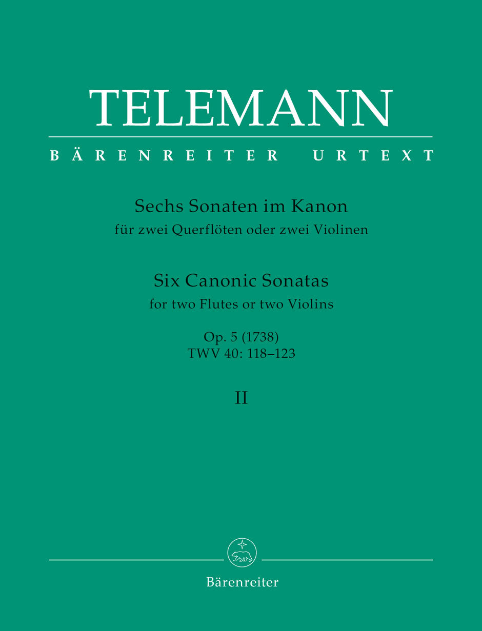 Telemann, G.P. (Hausswald): 6 Canonic Sonatas #4-6, Vol. 2, (2 Violins) Barenreiter