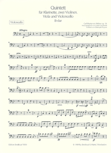 Weber, Carl Maria von: Quintet in B flat major, op. 34 (string quartet and clarinet)
