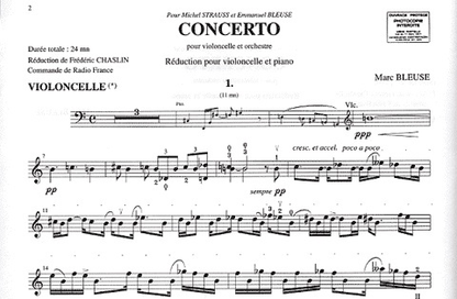 Bleuse, Marc: Concerto for Cello & Orchestra (cello & piano)