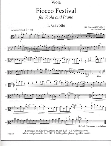 Fiocco, J.H. (Clark): Fiocco Festival for Viola and Piano