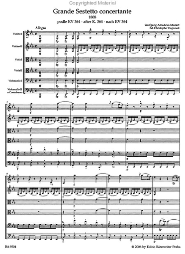 Mozart, W.A.: SCORE Grande Sestetto Concertante K.364 (2 violins, 2 violas, 2 cellos) Barenreiter