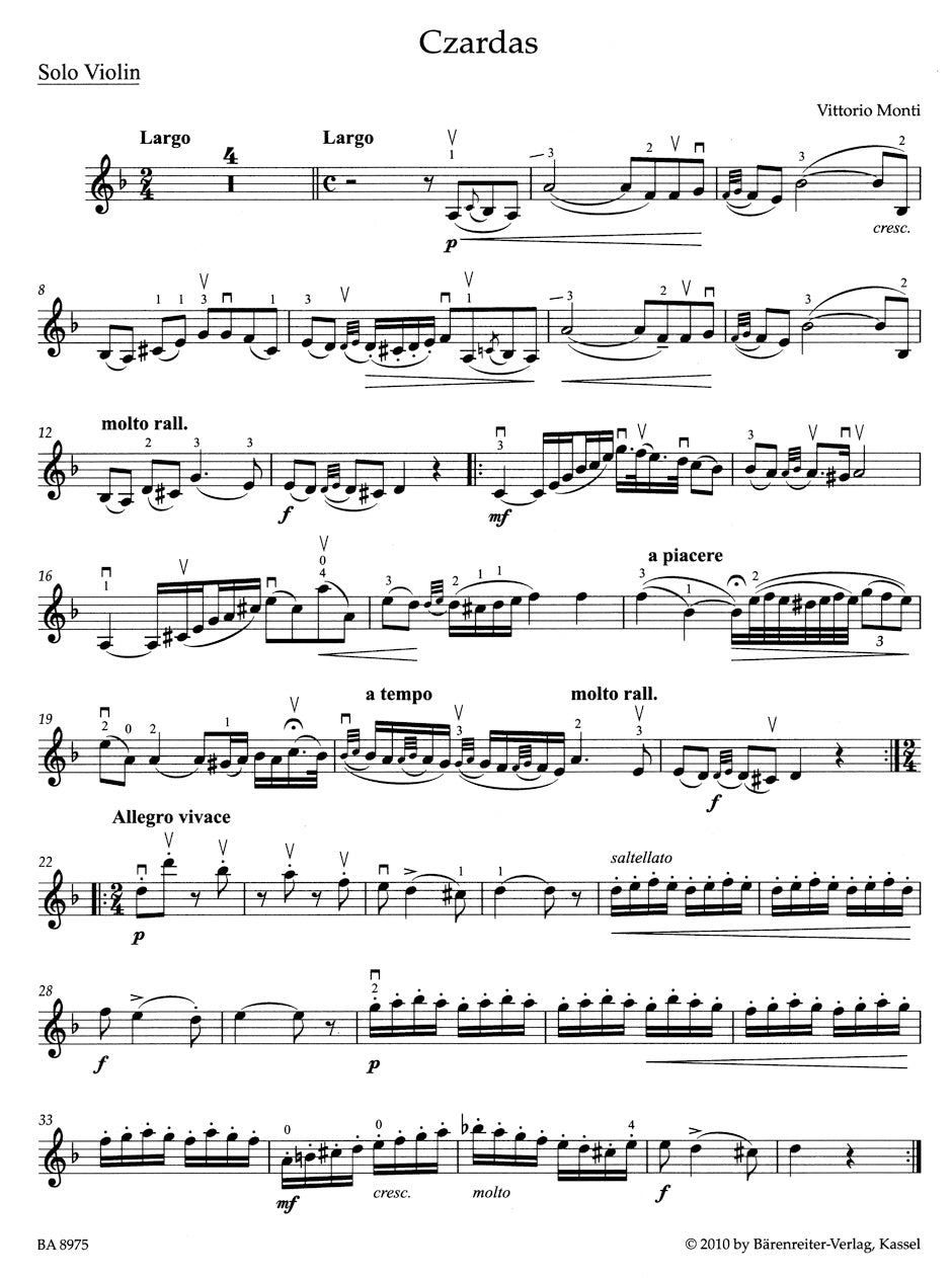 Monti, V. (Sassmannshaus): Czardas (violin & piano) BARENREITER