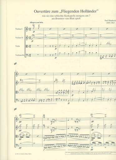 Hindemith, Paul: String Quartet (Overture to the Flying Dutchman) score and parts