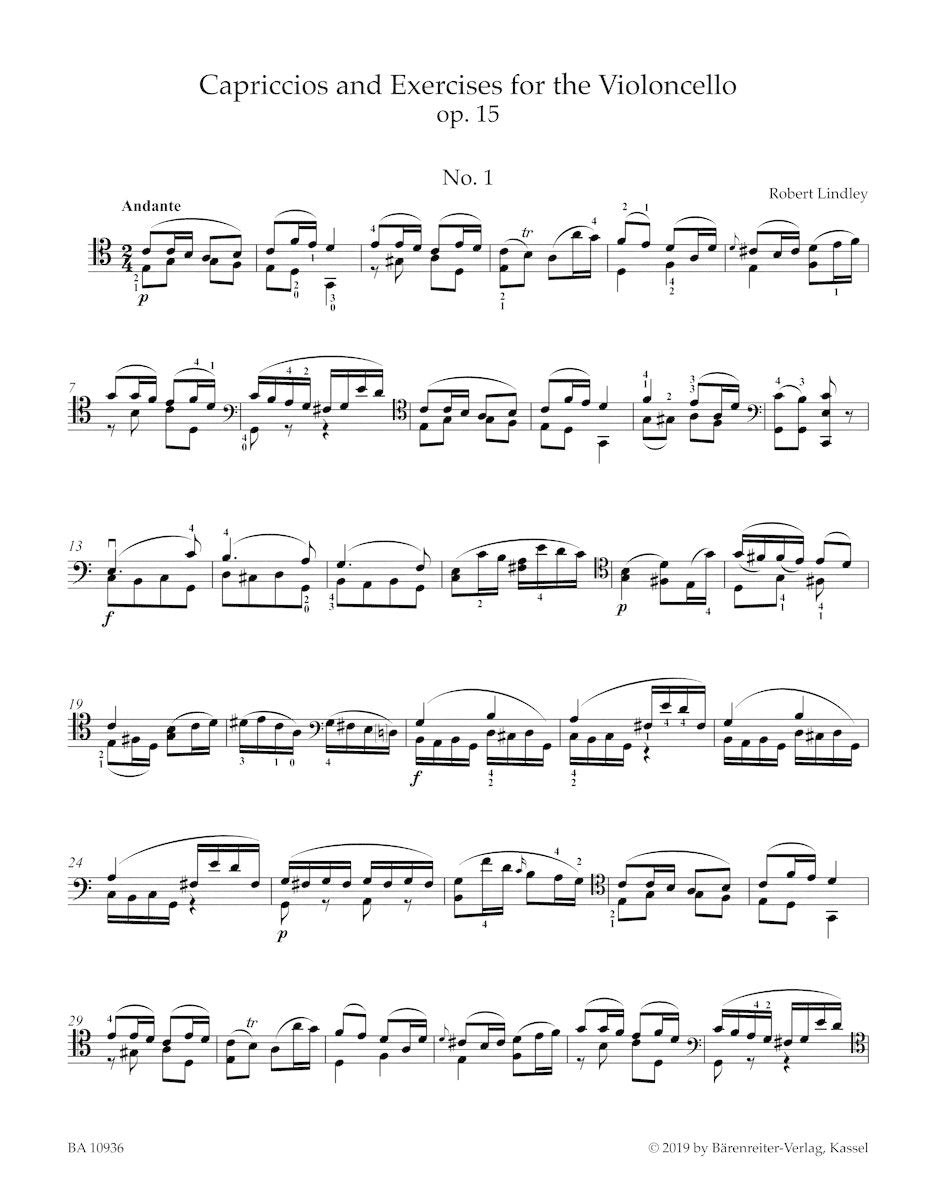 Lindley, Robert.: Capriccios and Exercises for the Violoncello op. 15 (cello) BARENREITER