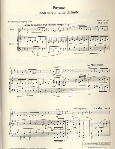 Ravel, Maurice (Birtel): Pavane pour une enfante defunte for violin and piano
