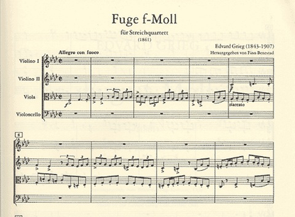 Grieg, Edvard: Fugue in f minor for String Quartet, score and parts