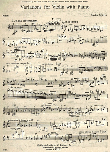 Chavez, Carlos: Variations for Violin (violin & piano)