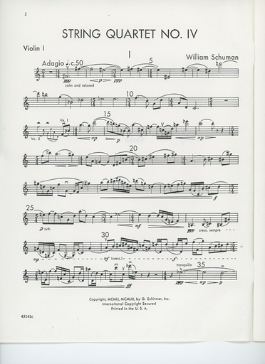 Schuman, William.: String Quartet No. 4 (set of parts)