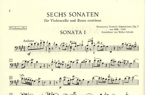 Geminiani, F.: 6 Sonatas Op.5 (cello and basso continuo)