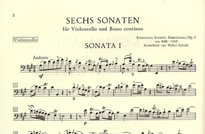 Geminiani, F.: 6 Sonatas Op.5 (cello and basso continuo)
