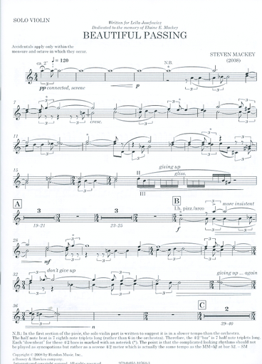 Mackey, Steven: Beautiful  Passing- Concerto for Violin and Orchestra (violin & piano)