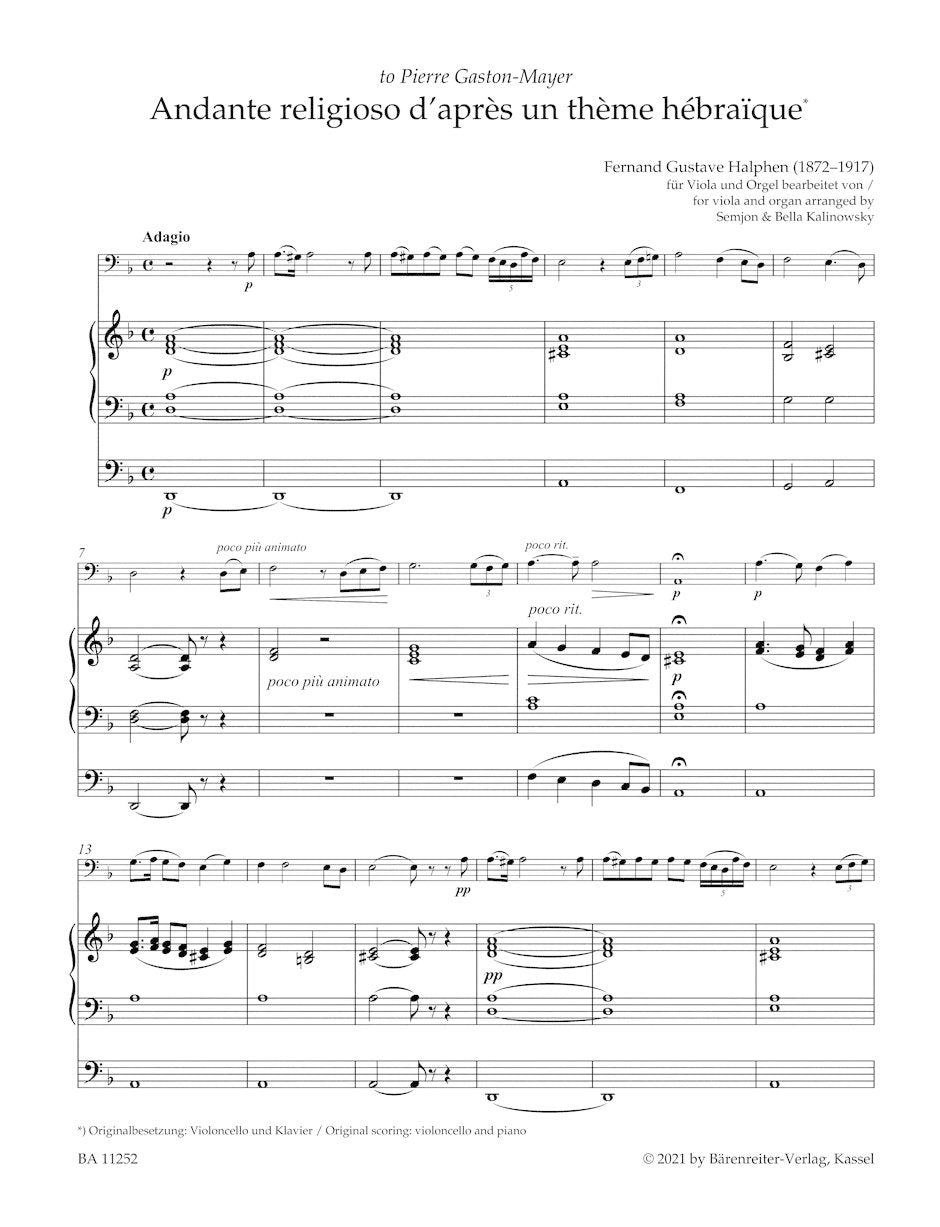 Kalinowska, B. & Kalinowsy, S.: From Jewish Life, Arrangements for viola or cello and organ, Barenreiter