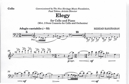 Ranjbaran, Behzad: Elegy for Cello and Piano