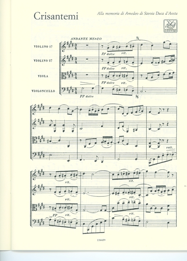 Puccini, Giacomo: Crisantemi and 3 Minuets (string quartet) score and parts