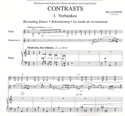 Bartok, Bela: Contrasts (violin, Clarinet, Piano)