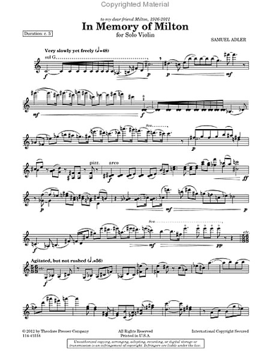 Adler, Samuel: In Membory of Milton (Babbitt) for solo violin