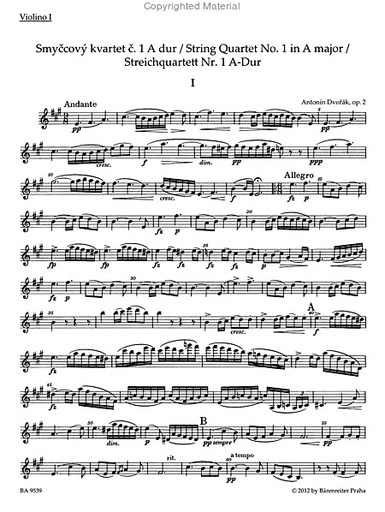Dvorak, Antonin: String Quartet No.1 in A Major, Op 2, Barenreiter