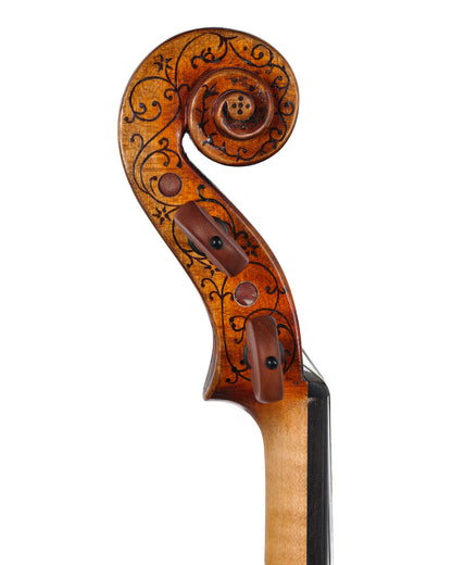 Angeli Hellier Strad model inlaid and decorated violin with highly flamed maple, fine quality