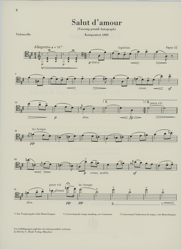 Elgar, E. (Kanngiesser/Marshall-Luck/Koenen, ed.): Salut d'amour, Op. 12, urtext (cello & piano)